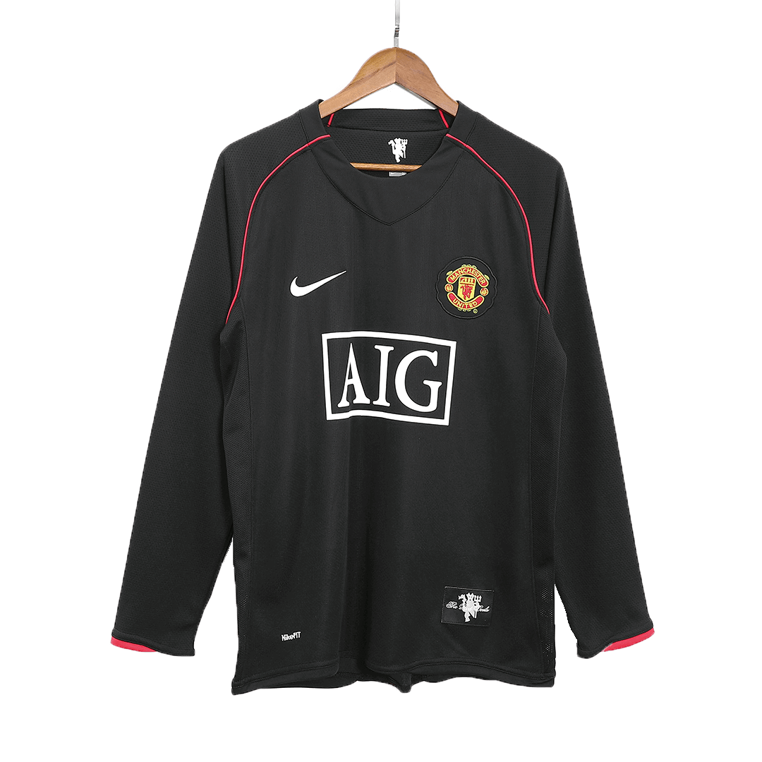 Retro ROONEY #10 Manchester United Mens Away Long Sleeve Soccer Jersey 2007/08 Black