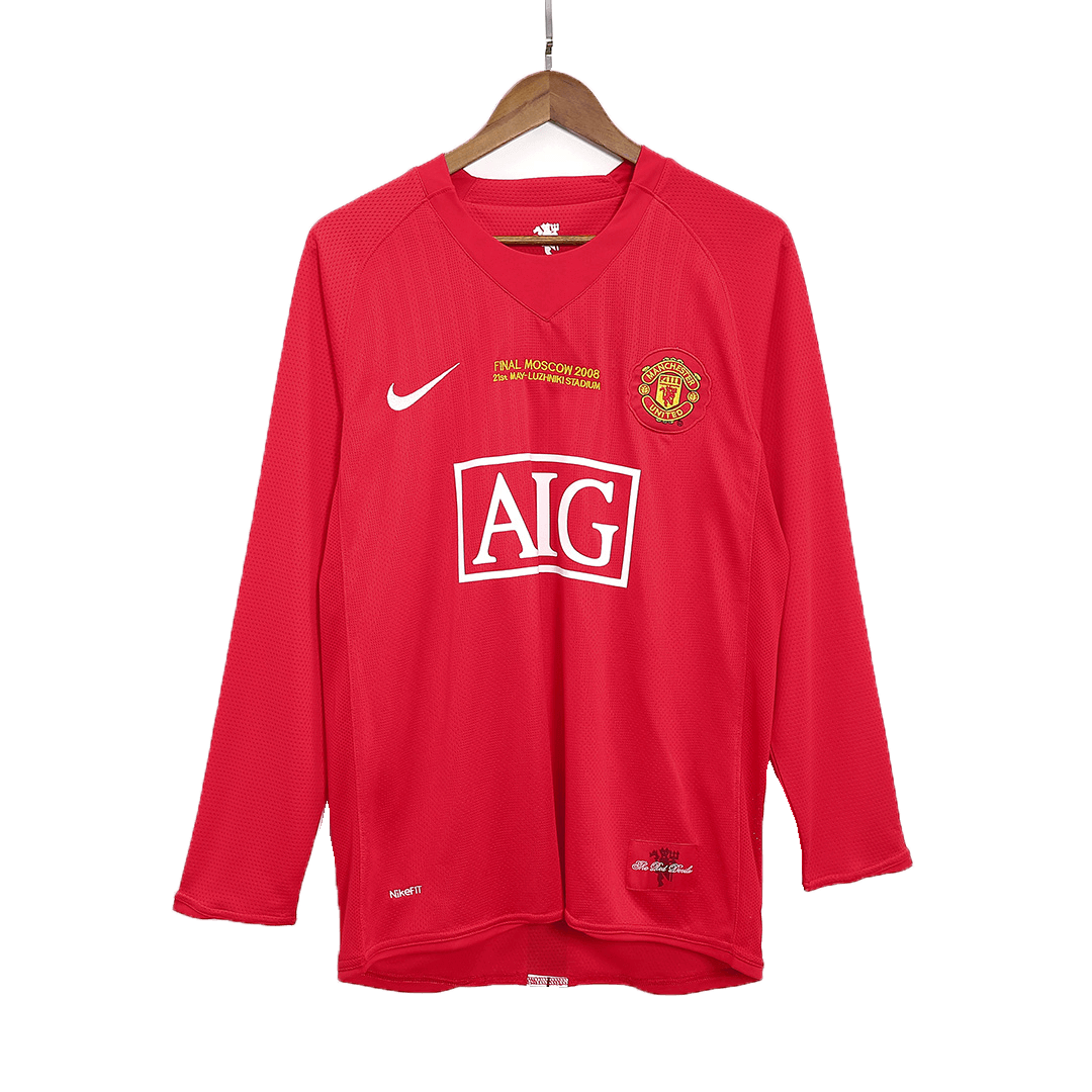 Retro RONALDO #7 Manchester United Mens Home Long Sleeve Soccer Jersey UCL Final UCL 2007/08 Red