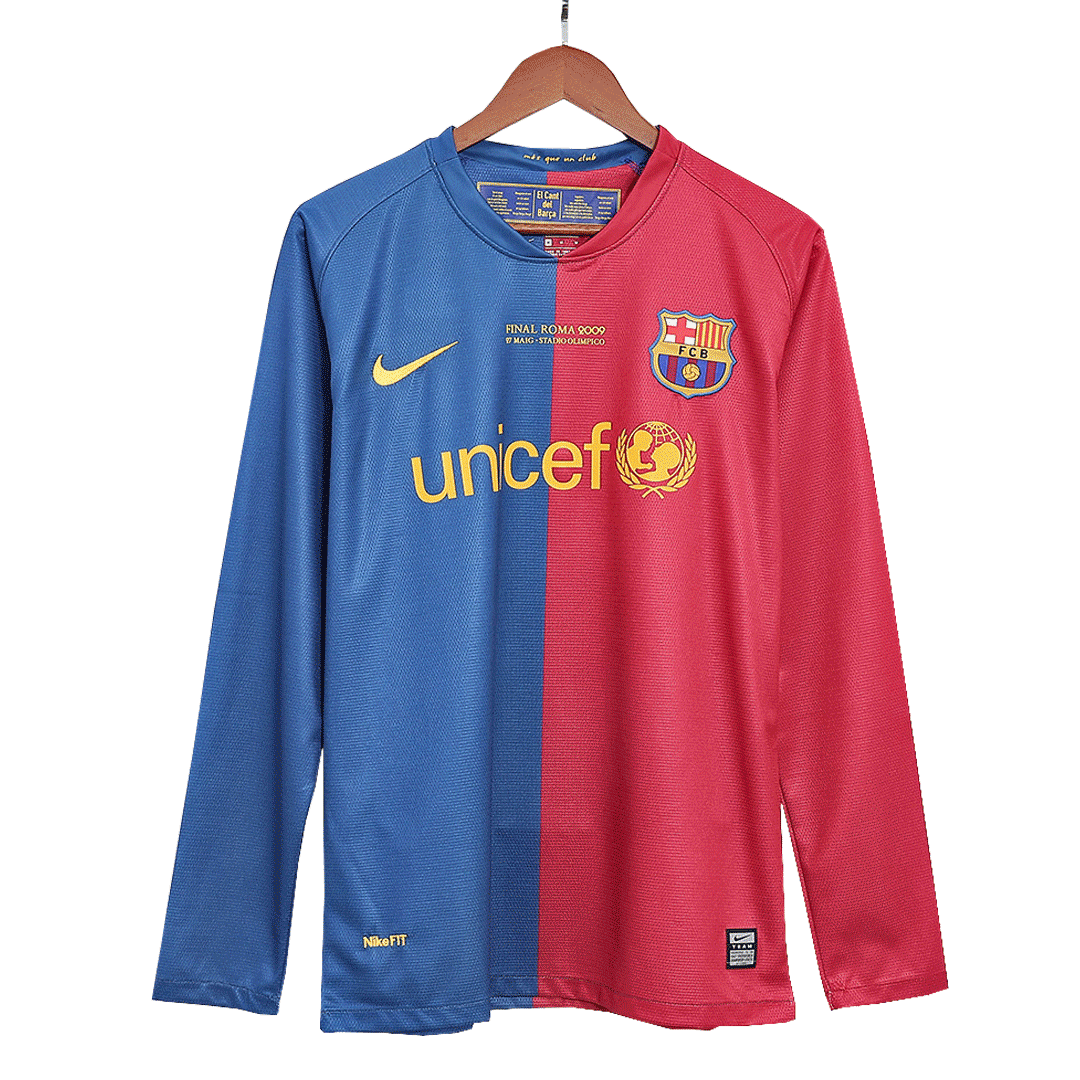 Retro A.INIESTA #8 Barcelona Mens Home Long Sleeve Soccer Jersey UCL Final UCL 2008/09 Red&Blue