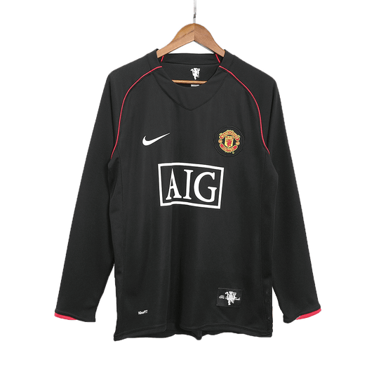 Retro Manchester United Mens Away Long Sleeve Soccer Jersey 2007/08 Black