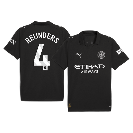 REIJNDERS #4 Manchester City Mens Away Soccer Jersey 2025/26 Black