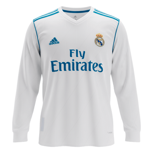 Retro Real Madrid Mens Home Long Sleeve Soccer Jersey 2017/18 White
