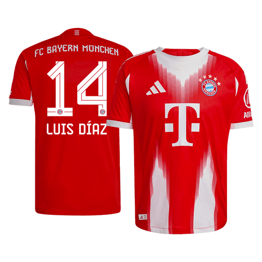 LUIS DÍAZ #14 Bayern Munich Mens Home Soccer Jersey 2025/26 Red - Player Version