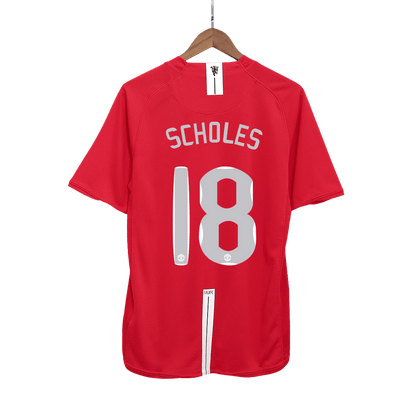 Retro SCHOLES #18 Manchester United Mens Home Soccer Jersey UCL Final UCL 2007/08 Red