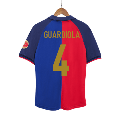 Retro GUARDIOLA #4 Barcelona Mens Home Soccer Jersey 1999/00 Red&Blue