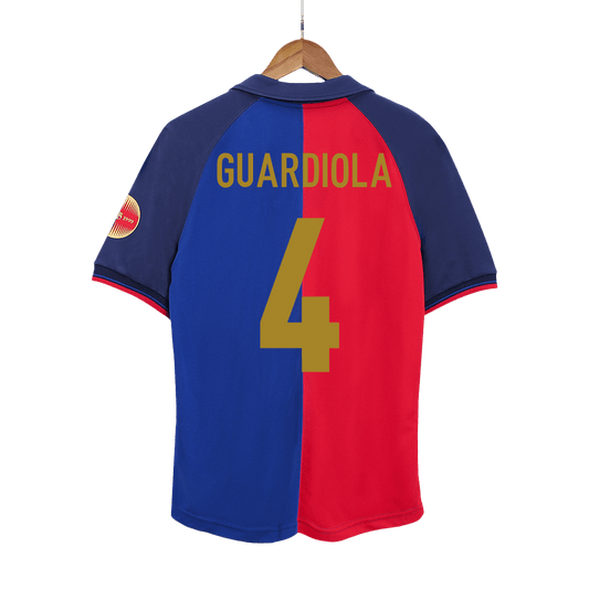 Retro GUARDIOLA #4 Barcelona Mens Home Soccer Jersey 1999/00 Red&Blue