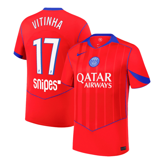 VITINHA #17 PSG Mens Third Away Soccer Jersey 2025/26 Red