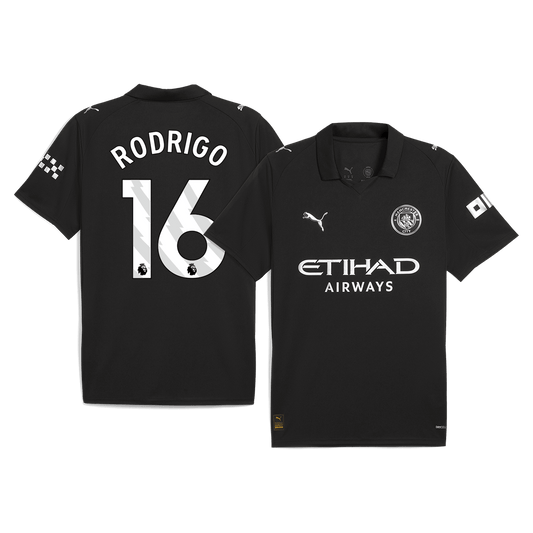 RODRIGO #16 Manchester City Mens Away Soccer Jersey 2025/26 Black