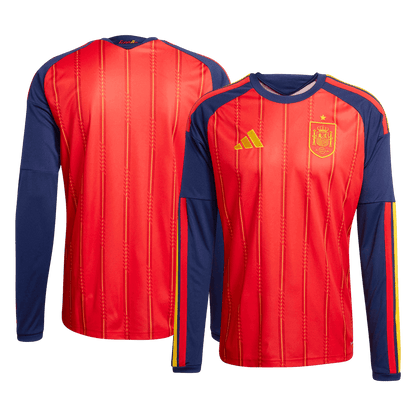 Spain Mens Home Long Sleeve Soccer Jersey World Cup 2026 Red