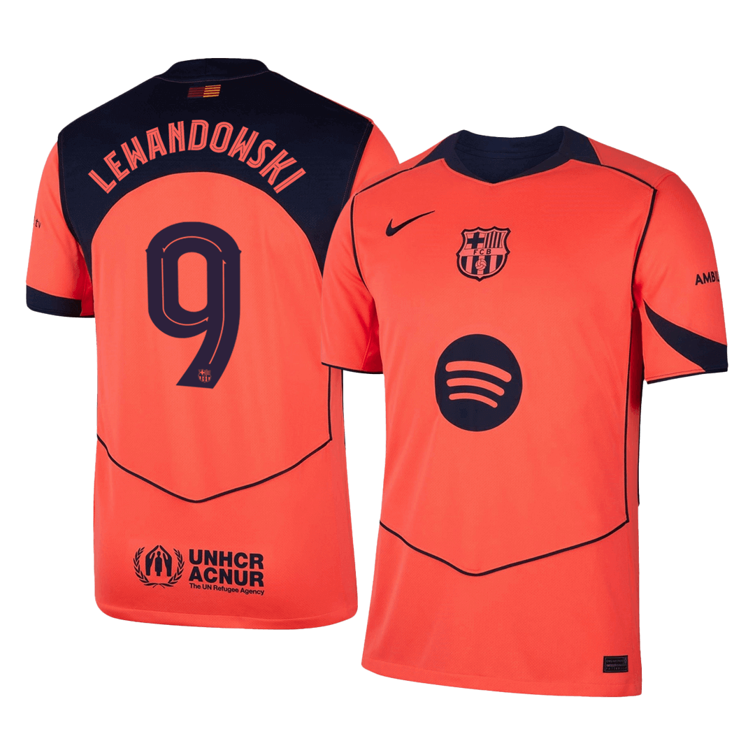 LEWANDOWSKI #9 Barcelona Mens Third Away Soccer Jersey UCL 2025/26 Orange