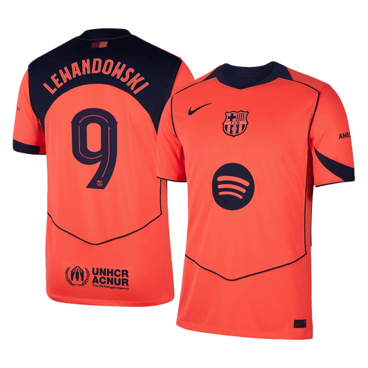 LEWANDOWSKI #9 Barcelona Mens Third Away Soccer Jersey UCL 2025/26 Orange