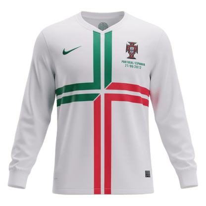 Retro Portugal Mens Away Long Sleeve Soccer Jersey 2012 White