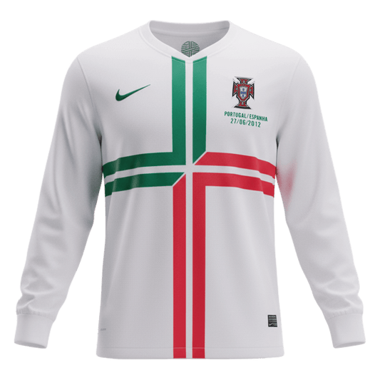 Retro Portugal Mens Away Long Sleeve Soccer Jersey 2012 White