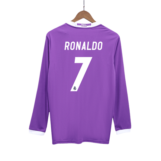 Retro RONALDO #7 Real Madrid Mens Away Long Sleeve Soccer Jersey 2016/17 Purple