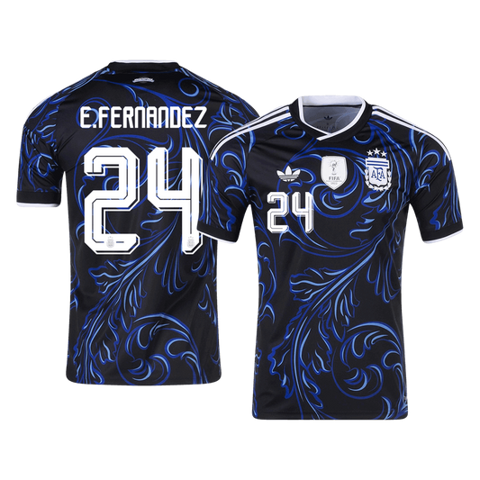 E. FERNANDEZ #24 Argentina Mens Away Soccer Jersey World Cup 2026 Black