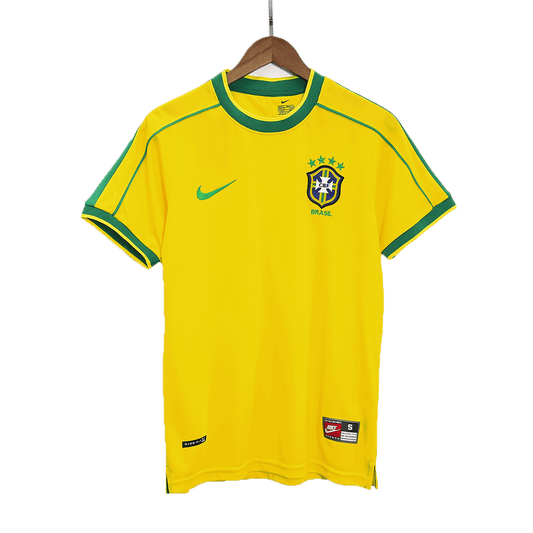 Retro Brazil Mens Home Soccer Jersey 1998 Yellow