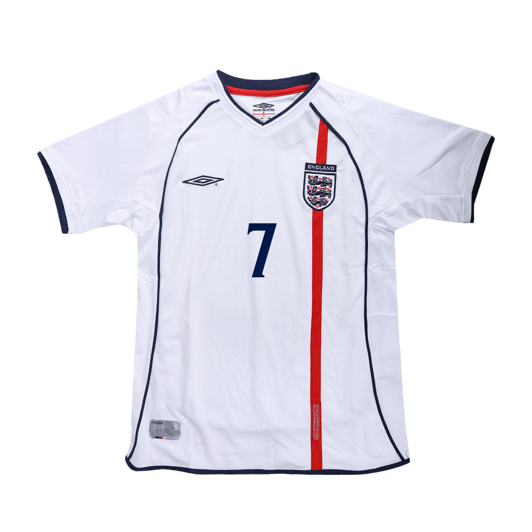 Retro BECKHAM #7 England Mens Home Soccer Jersey 2002 White