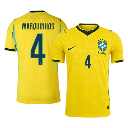 MARQUINHOS #4 Brazil Mens Home Soccer Jersey World Cup 2026 Yellow - Player Version