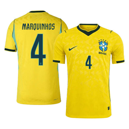 MARQUINHOS #4 Brazil Mens Home Soccer Jersey World Cup 2026 Yellow - Player Version