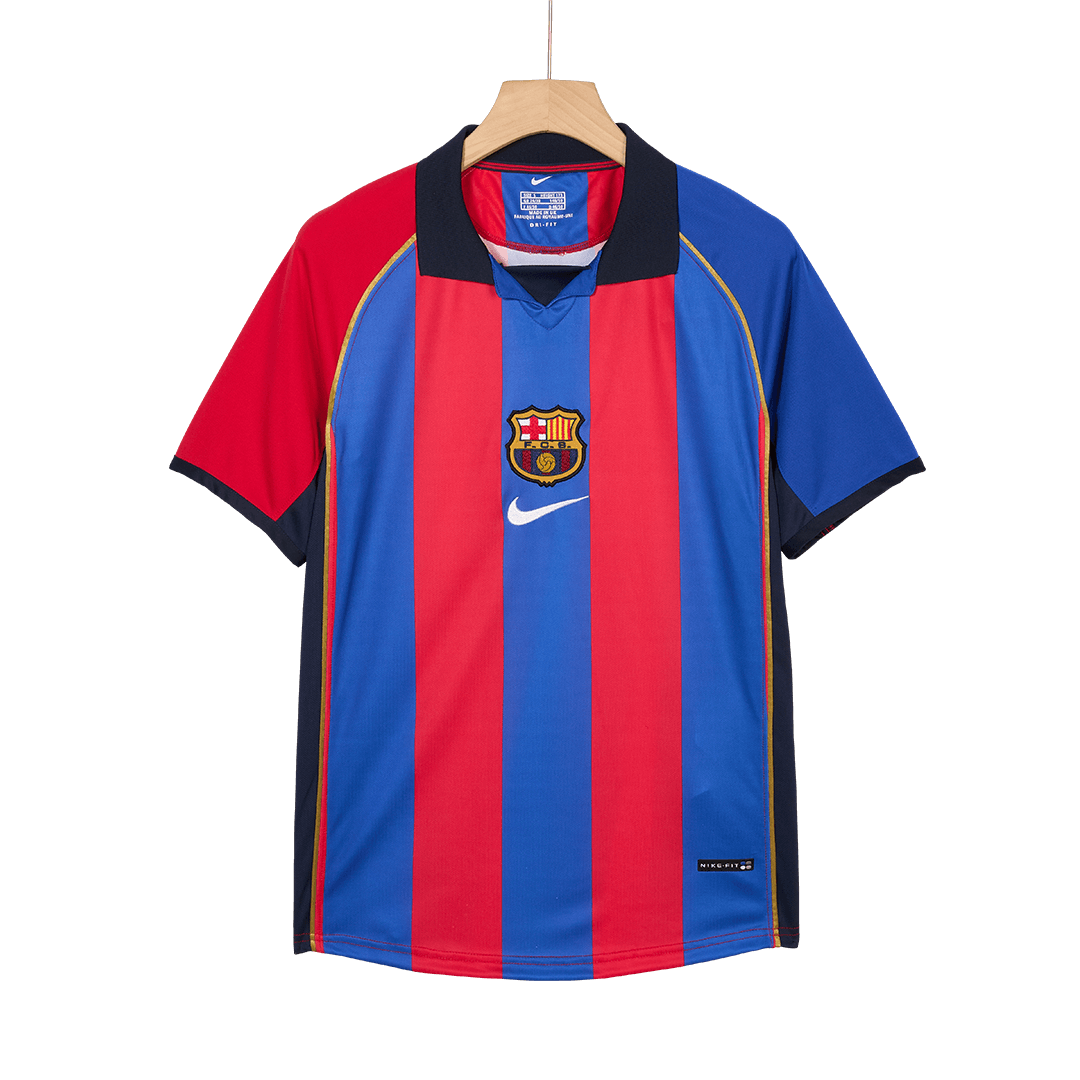 Retro RIVALDO #10 Barcelona Mens Home Soccer Jersey 2001/02 Red&Blue