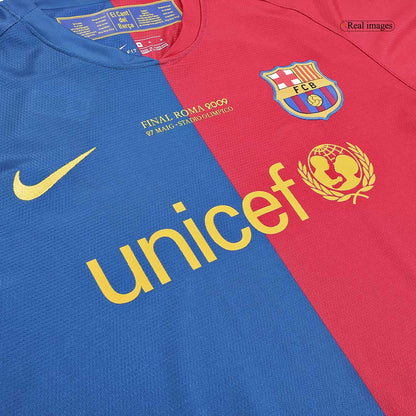 Retro A.INIESTA #8 Barcelona Mens Home Long Sleeve Soccer Jersey UCL Final UCL 2008/09 Red&Blue
