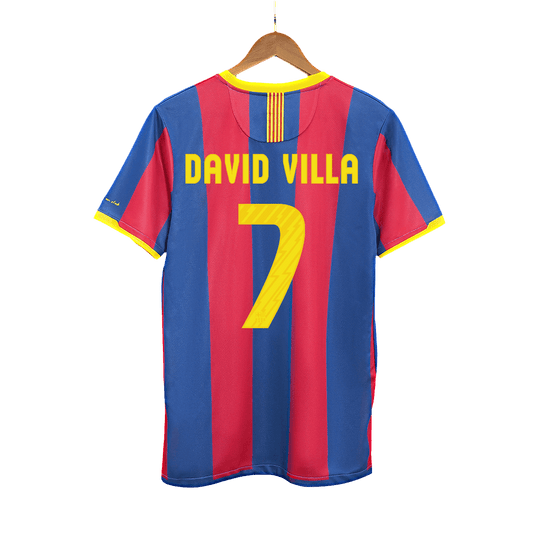 Retro DAVID VILLA #7 Barcelona Mens Home Soccer Jersey 2010/11 Red&Blue
