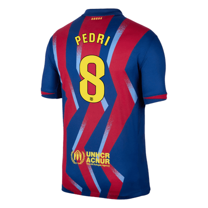 PEDRI #8 Barcelona Mens Fourth Away Soccer Jersey 2025/26 Red&Blue