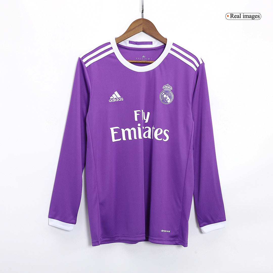Retro SERGIO RAMOS #4 Real Madrid Mens Away Long Sleeve Soccer Jersey 2016/17 Purple