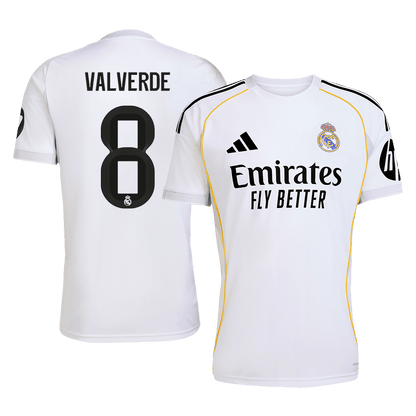VALVERDE #8 Real Madrid Mens Home Soccer Jersey 2025/26 White [PREMIUM]