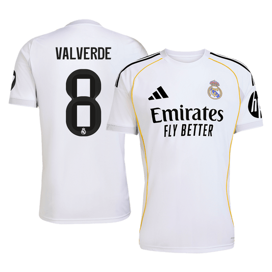 VALVERDE #8 Real Madrid Mens Home Soccer Jersey 2025/26 White [PREMIUM]