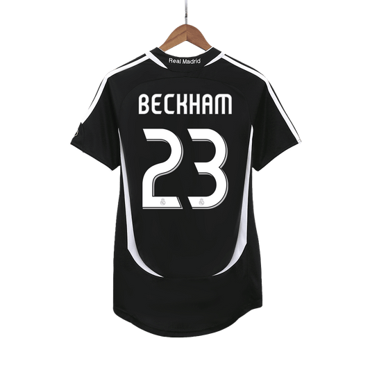 Retro BECKHAM #23 Real Madrid Mens Away Soccer Jersey 2006/07 Black