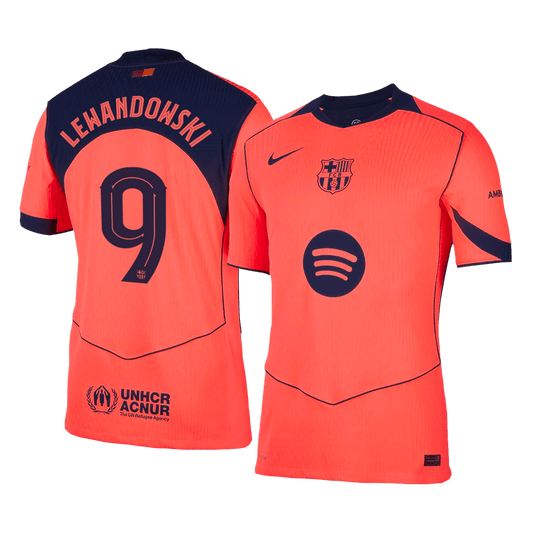 LEWANDOWSKI #9 Barcelona Mens Third Away Soccer Jersey UCL 2025/26 Orange - Player Version