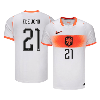 F.DE JONG #21 Netherlands Mens Away Soccer Jersey World Cup 2026 White