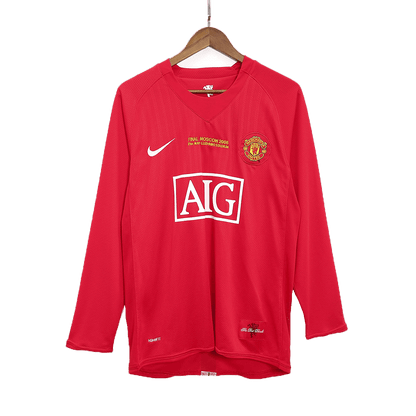 Retro RONALDO #7 Manchester United Mens Home Long Sleeve Soccer Jersey UCL Final UCL 2007/08 Red