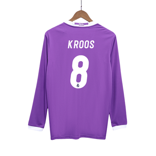 Retro KROOS #8 Real Madrid Mens Away Long Sleeve Soccer Jersey 2016/17 Purple