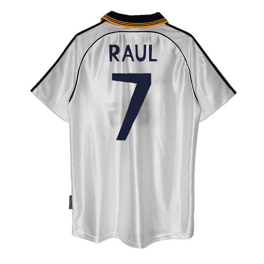 Retro RAUL #7 Real Madrid Mens Home Soccer Jersey 1999/00 White