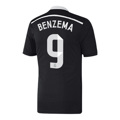 Retro BENZEMA #9 Real Madrid Mens Third Away Soccer Jersey 2014/15 Black
