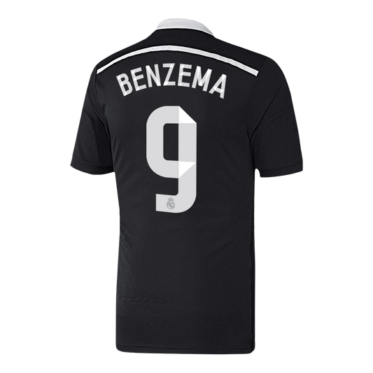 Retro BENZEMA #9 Real Madrid Mens Third Away Soccer Jersey 2014/15 Black