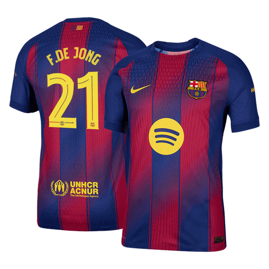 F.DE JONG #21 Barcelona Mens Home Soccer Jersey UCL 2025/26 Red&Blue - Player Version
