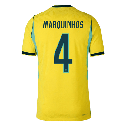 MARQUINHOS #4 Brazil Mens Home Soccer Jersey World Cup 2026 Yellow - Player Version