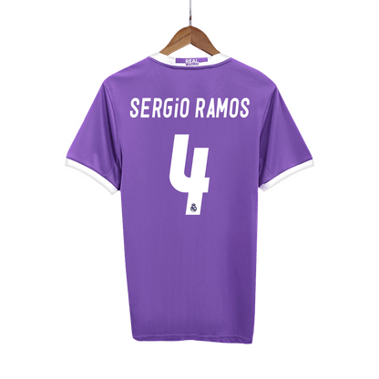 Retro SERGIO RAMOS #4 Real Madrid Mens Away Soccer Jersey 2016/17 Purple