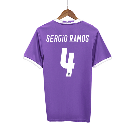 Retro SERGIO RAMOS #4 Real Madrid Mens Away Soccer Jersey 2016/17 Purple