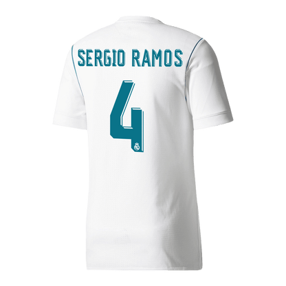 Retro SERGIO RAMOS #4 Real Madrid Mens Home Soccer Jersey 2017/18 White