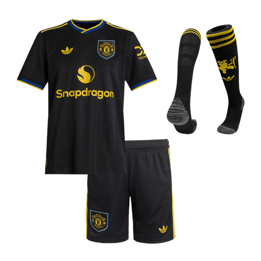 Manchester United Kids Third Away Soccer Full Set 2025/26 Black