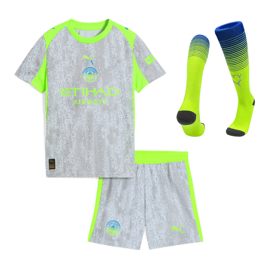 Manchester City Kids Third Away Soccer Full Set 2025/26 Gray