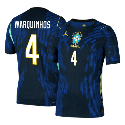 MARQUINHOS #4 Brazil Mens Away Soccer Jersey World Cup 2026 Navy - Player Version