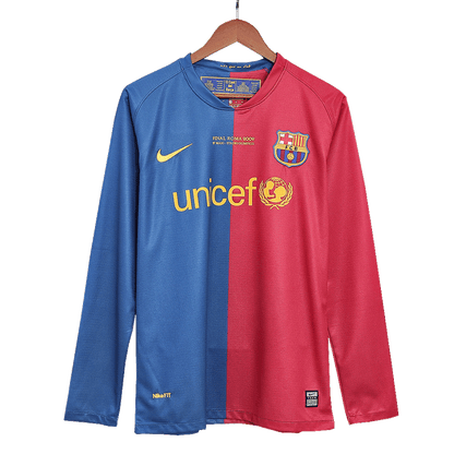 Retro ETO'O #9 Barcelona Mens Home Long Sleeve Soccer Jersey UCL Final UCL 2008/09 Red&Blue