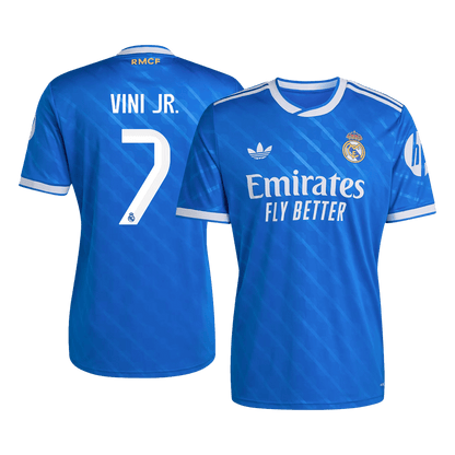 VINI JR. #7 Real Madrid Mens Third Away Soccer Jersey 2025/26 Blue