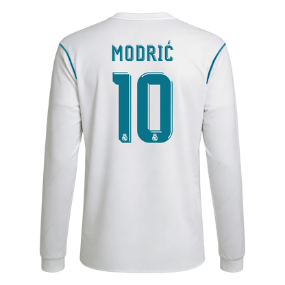 Retro MODRIĆ #10 Real Madrid Mens Home Long Sleeve Soccer Jersey 2017/18 White