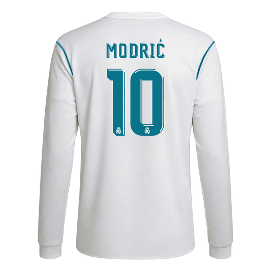 Retro MODRIĆ #10 Real Madrid Mens Home Long Sleeve Soccer Jersey 2017/18 White